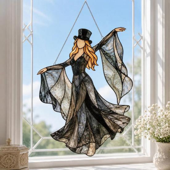 Dancing Lady Sun Catcher, Acrylic Hanging Ornament, Bohemian Gothic Woman Window Spinner, Gift for Mom Grandma Wife
