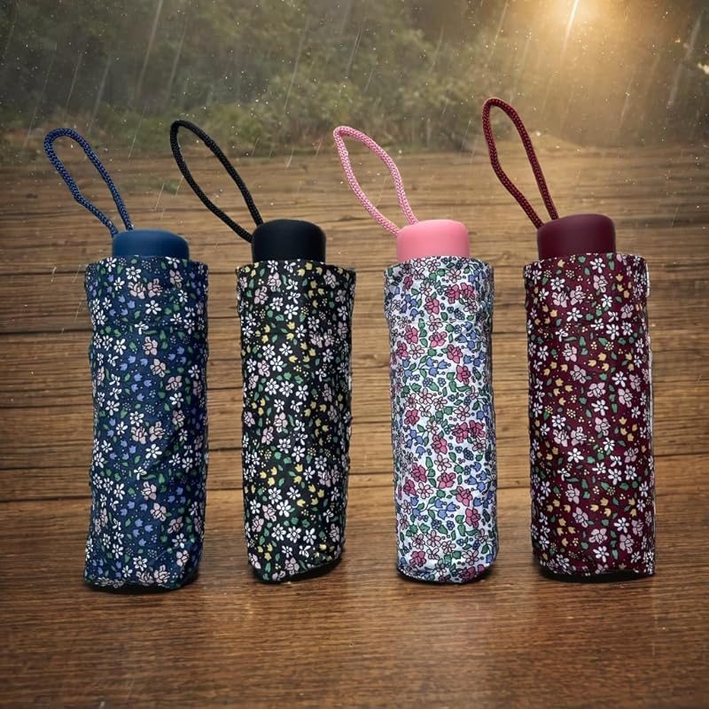 No-brand item ladies folding umbrella compact lightweight cute floral pattern blue