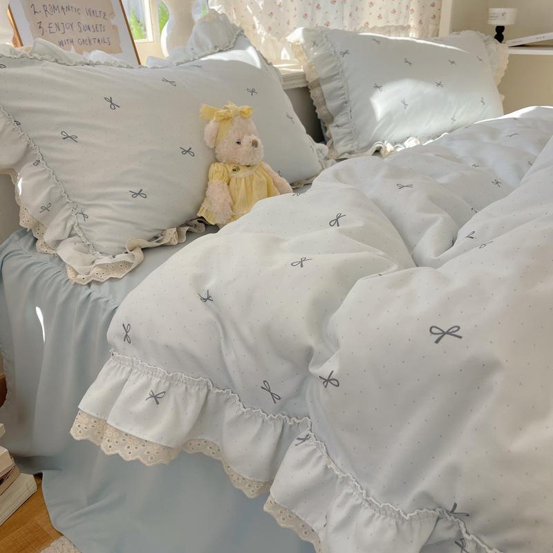 Double Yarn Princess Wind Lace Bedding Four-piece Set Skin-friendly Breathable Washed Sheets Quilt Cover Pillowcase