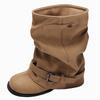 Queen Fan Khaki Retro Thick Heel Heightening Boots Women's 2025 New Autumn with Skirt Thin Trousers Short Boots
