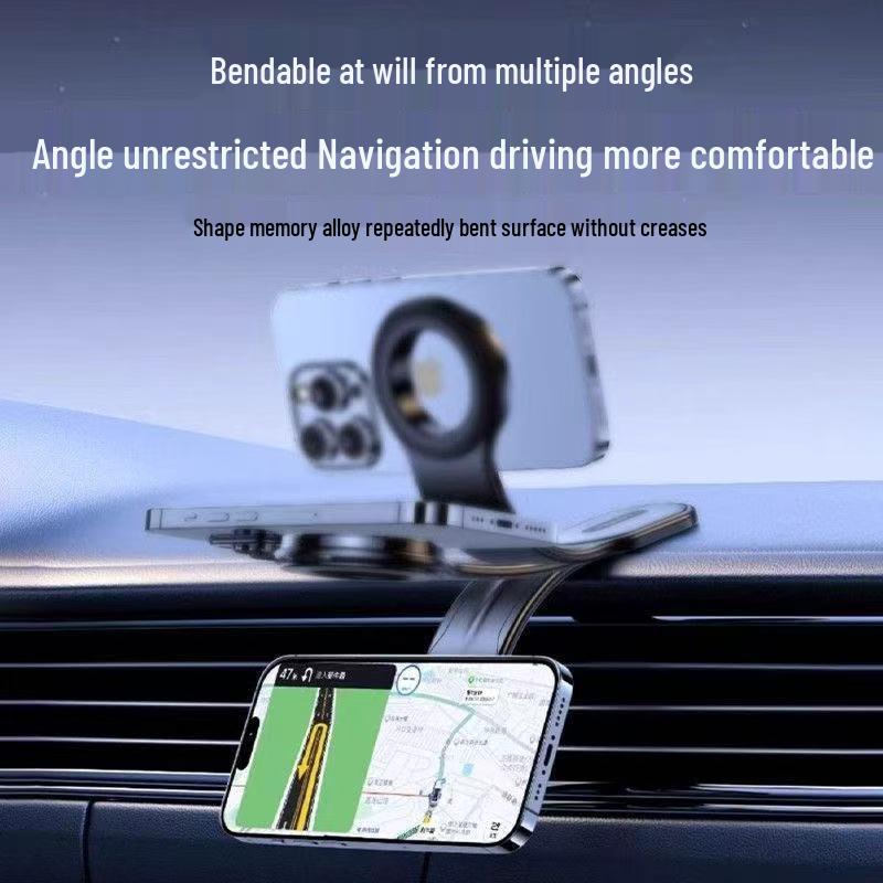 Magnetic Car Phone Holder with Multifunctional Floating Screen and Bendable Center Console Support