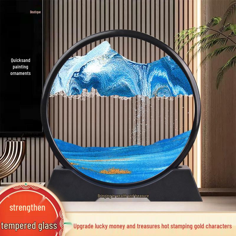 

3D Quicksand Hourglass Ornament: Elegant Living Room or Tabletop Decoration White Frame 7 Inch - Rising Clouds
