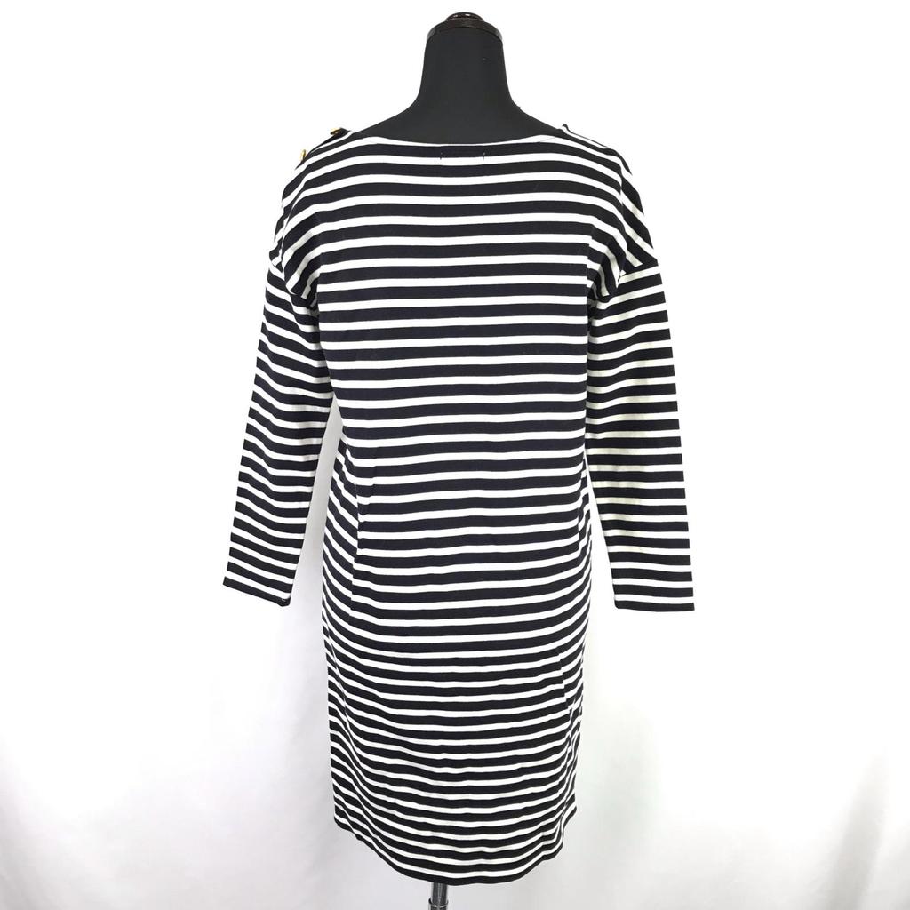Made in Japan IENA Three-Quarter Sleeve Cotton Dress L Women Knee-Length Black/White Stripes(USED)
