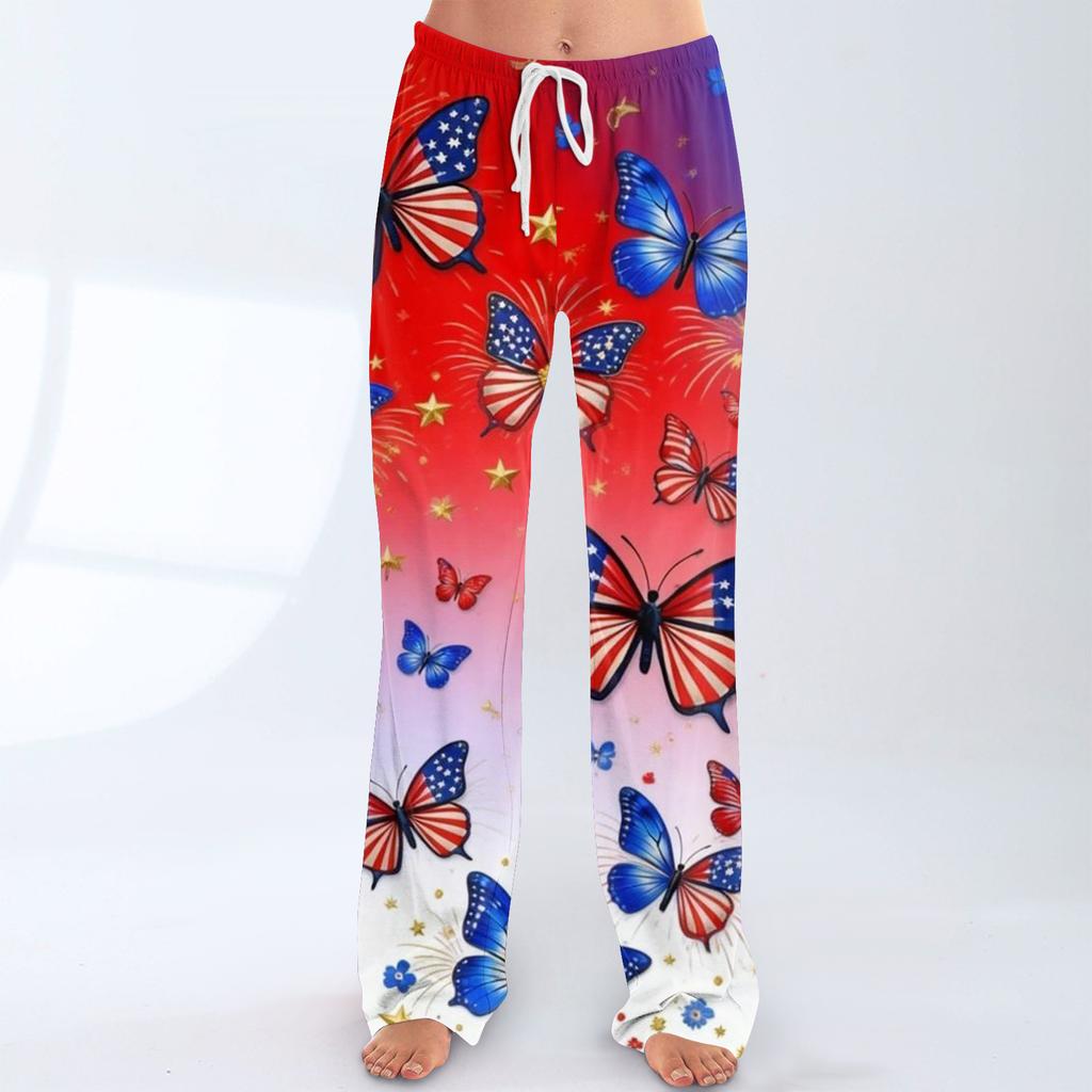 Damenmode, locker geschnittene, bedruckte Freizeithose mit Kordelzug und elastischem Bund