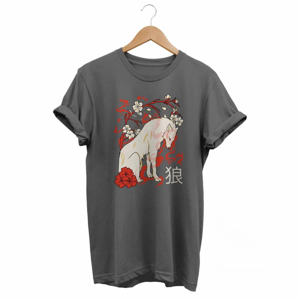 Japanese Wolf T-Shirt Grunge Japan Streetwear Tee Retro Streetwear High-quality Crew-neck Short-sleeved Men's T-shirt