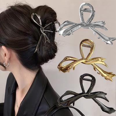 Haarklammer aus Metall im Vintage-Stil mit großer Schleife, trendige, unregelmäßige Pferdeschwanz-Haarspangen, Krabben-Haarnadeln für Frauen, Haar-Accessoires, Geschenke