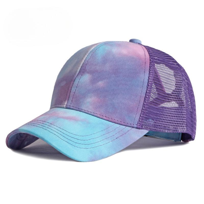 Women's Summer Tie Dye Mesh Baseball Cap Ponytail Messy Bun Trucker Hat Fashion Gradient Outdoor Sports Sun Beach Cap