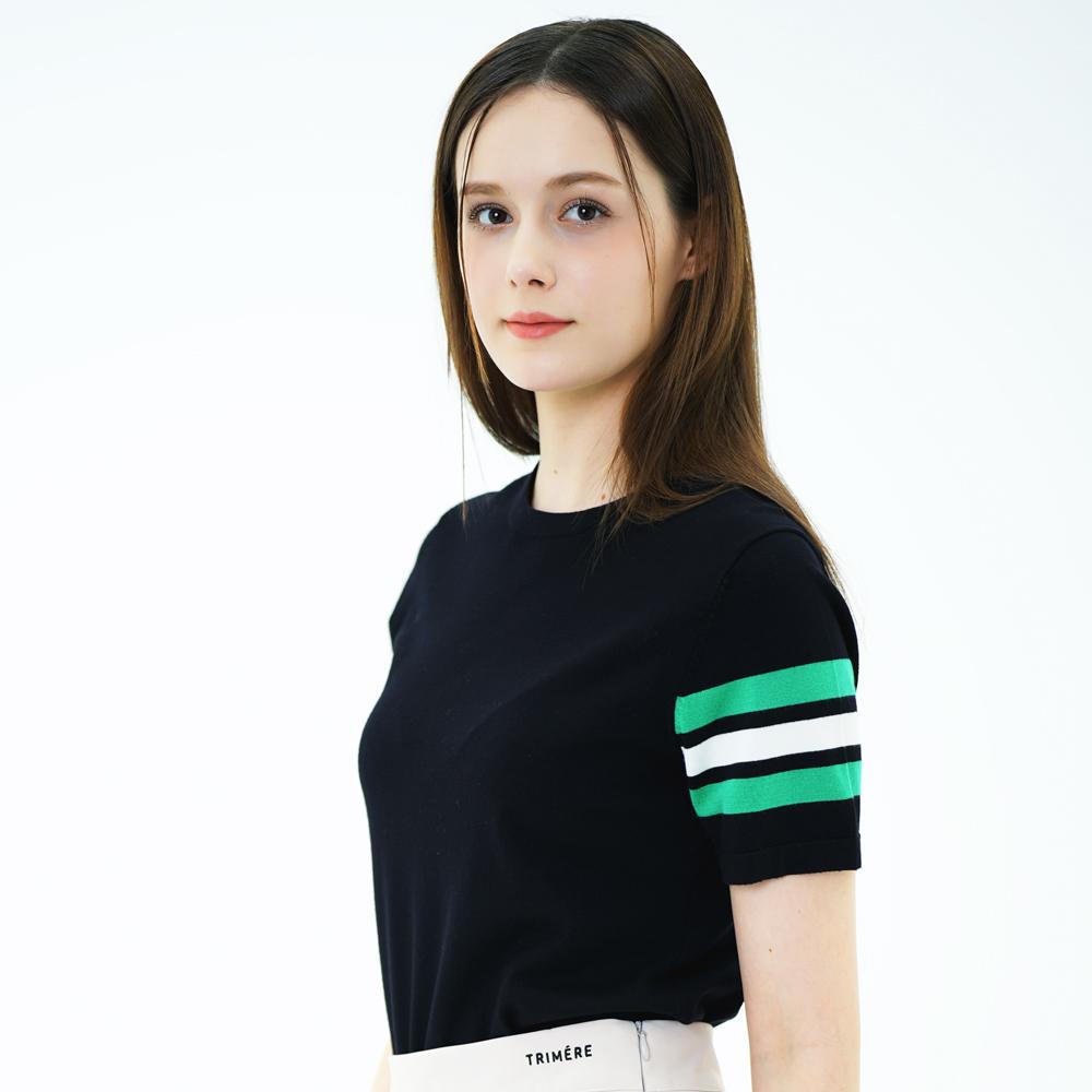 Trimer Signature Line Short Sleeve Round Knit Woman Black S(90)