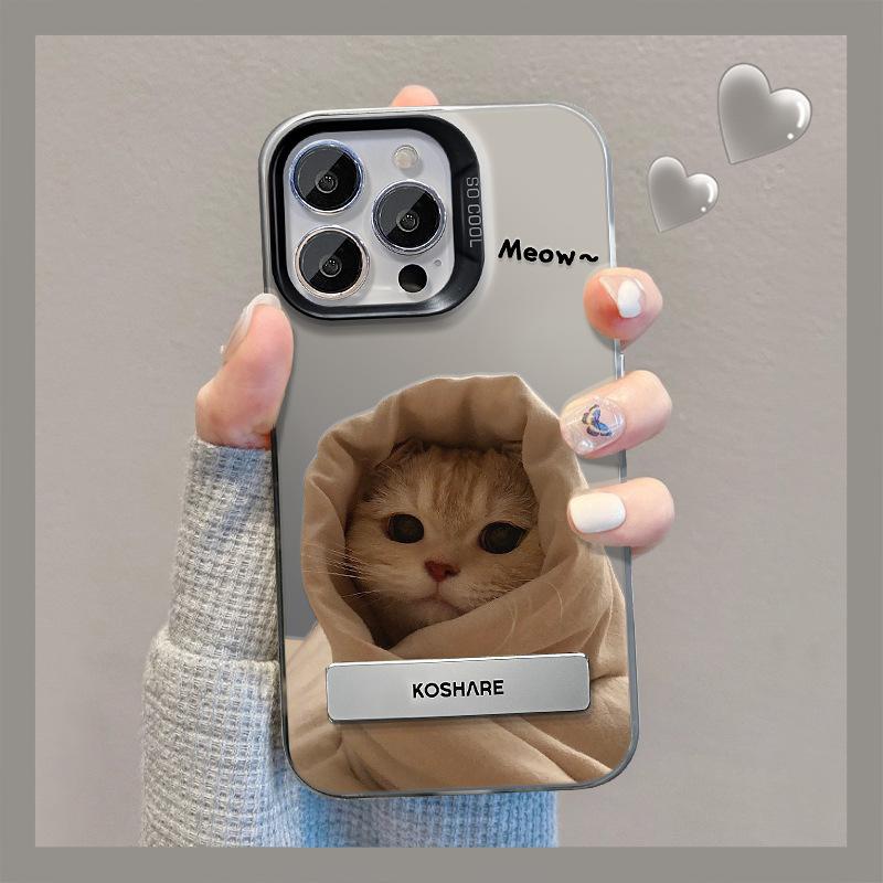 Suitable for Opporeno10pro Mobile Phone Case Summer FindX6 Cute Quilted Cat and Dog Stand A72 Color Silver Matte