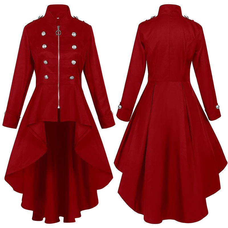 Retro Multi-color Swallowtail Trench Coat – Long Irregular Hem, Various Sizes