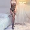 Ladies Lace Fishnet Stocking Sexy Hollow Catsuit Open Crotch Stockings Lingerie Bodysuit