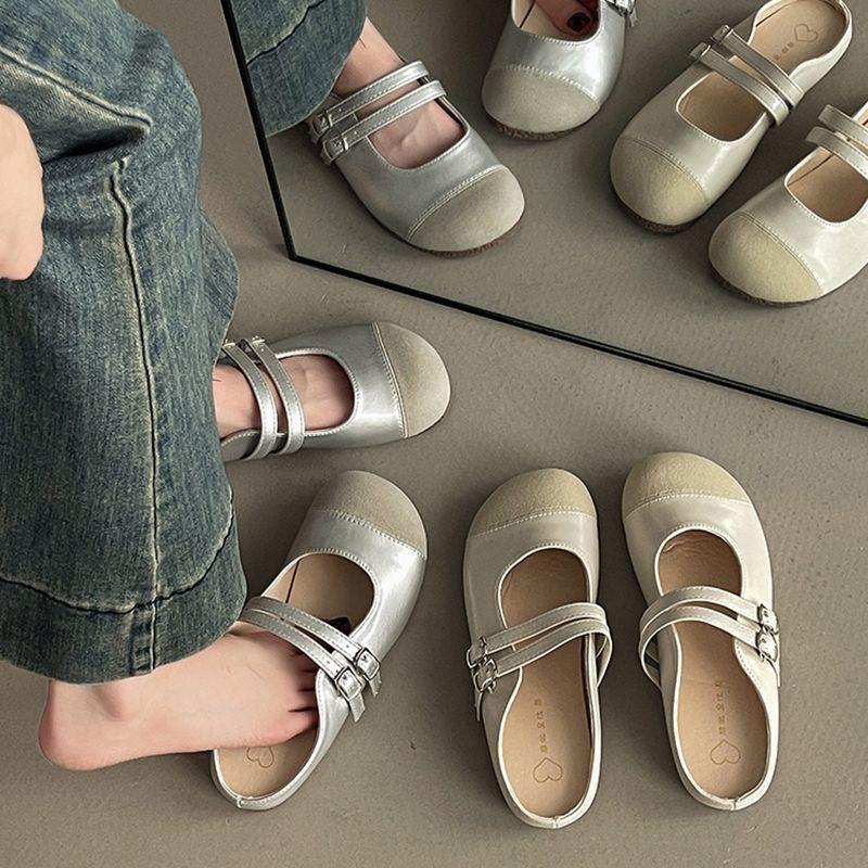 Wear Flat-bottomed Non-slip and Versatile Mary Jane Shoes for Women's 2025 Summer New Fashion Temperament Splicing Bag Head Cool Slippers