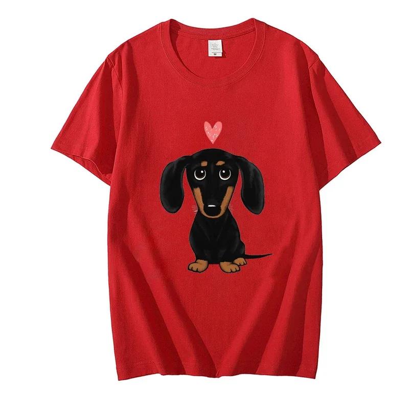 Black and Tan Dachshund with Heart Retro Y2K Funny TShirt Female Summer Cute Cartoon Wiener Dog Fashion Tee Top Casual Tops 2k