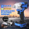 520Nm Rechargeable Electric Brushless Impact Wrench 1/2 Socket Wrench Power Tool Cordless Without Battery&accessories