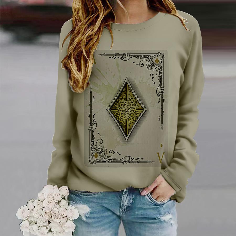 

Топы для женщин с принтом Diamond Poker, круглым вырезом и длинным рукавом, футболка, осенний повседневный тонкий пуловер, женский топ с длинным рукавом 8XL жёлтый