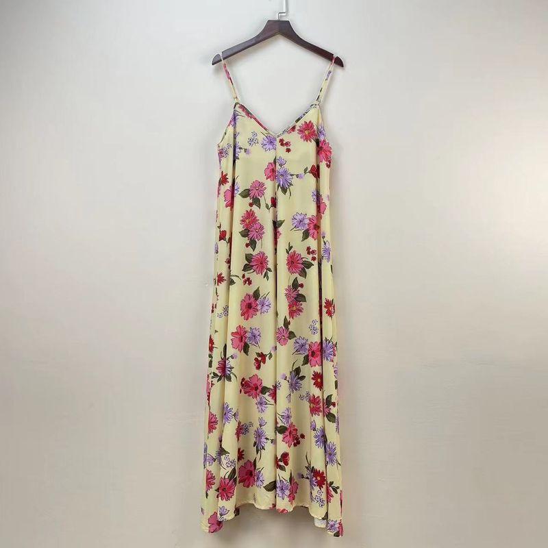 

2023 Новое поступление Мода Ветер Слип Большой размер Принт Платье с длинным крылом Свободная юбка на подтяжках Платье в стиле отпуска Yellow Print S