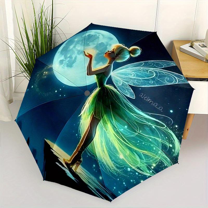 

Disney Tinker Bell Moonlight Automatic Open/Close Umbrella - Cute Umbrella with Cute Design, Portable 3-Fold Compact Umbrella for Men & Wome