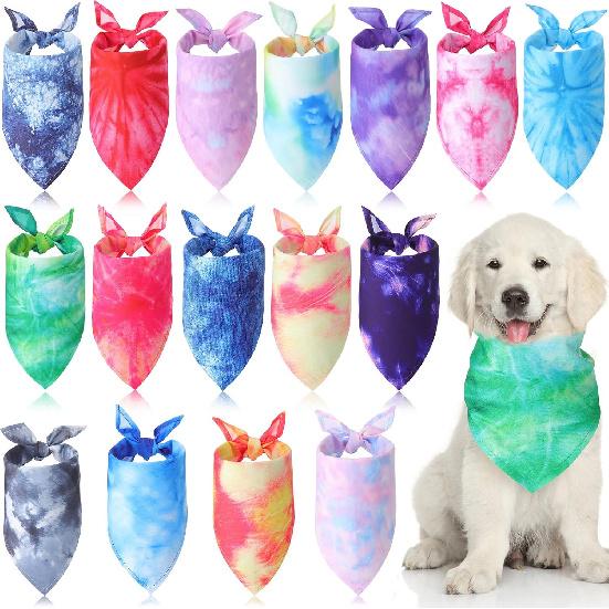16 Pcs Tie Dye Dog Bandanas Rainbow Triangle Bulk Scarf for Dogs Pets Kerchief Washable Cute Bib for Small Medium Large Dogs Puppy Cats(Vivid Style)