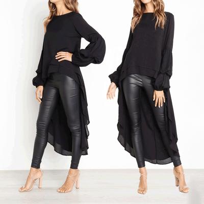 Women's Autumn Winter Long Sleeved Pullover Chiffon Shirt Irregular Chiffon Top for Women