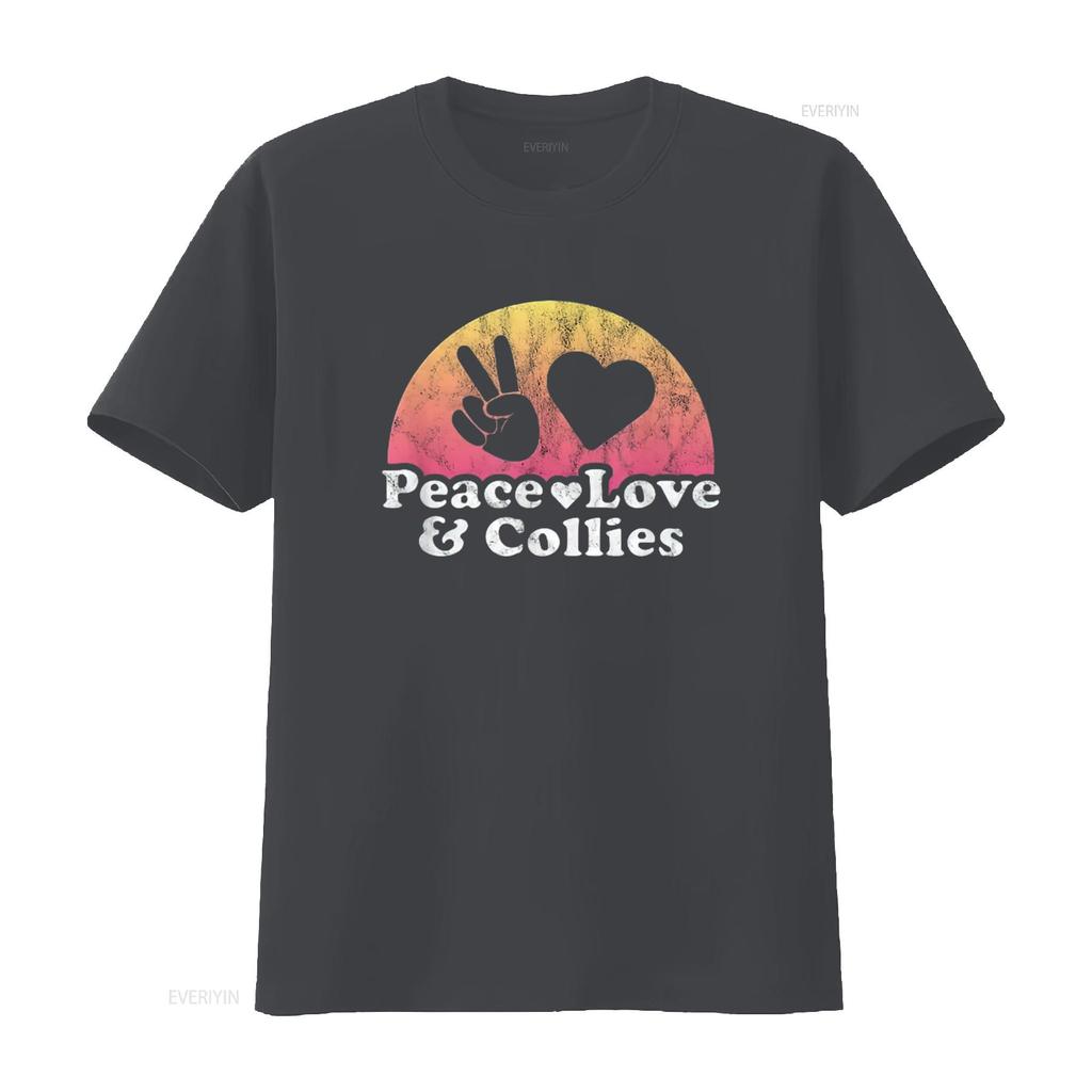 Womens Peace Love and Collies Collie T Shirt Black Large vintage Washed Versatile Breathable homme graphic Unisex Stylish