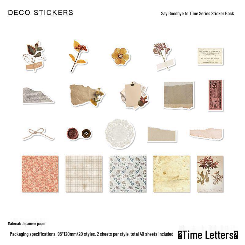 Ретро набор васи-стикеров Infeel.Me: Серия «Прощай, время» - 4 стиля, 40 листов неправильной формы в комплекте.