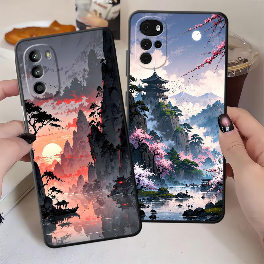 Phone Cover Case for Motorola Moto G71 G51 G73 G53 G30 G60s G32 G52 G50 Edge 20 Pro 30 Lite G22 Edge40 Ink Art Print Japanese