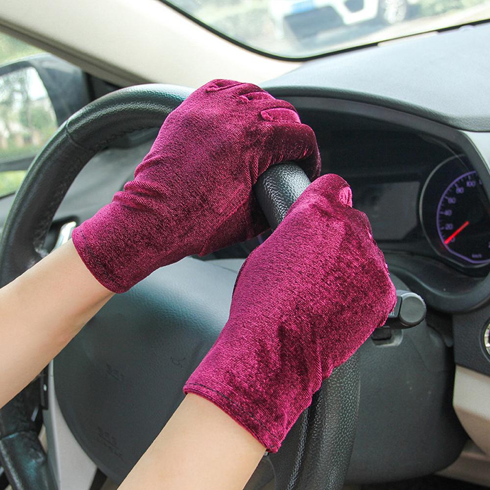 Party Winter Women Autumn Warm Driving Gloves Elastic Full Finger Mittens Gold Velvet Gloves