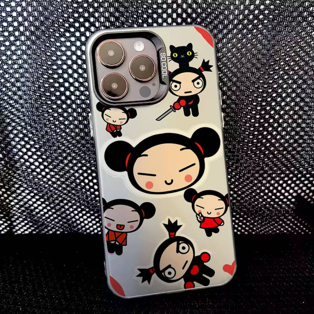 Pucca Cute Love Phone Case For iPhone 16,15,14,13,12,11,8,7,Pro,Max,Plus,Mini,XS,SE Anti Fall Black Matte Hard