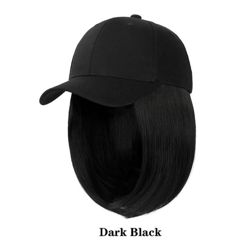 Perruque Bob Court pour Femme avec Casquette de Baseball Intégrée Pièce Capillaire Noir Naturel Cheveux Synthétiques Résistants à la Chaleur Look Élégant