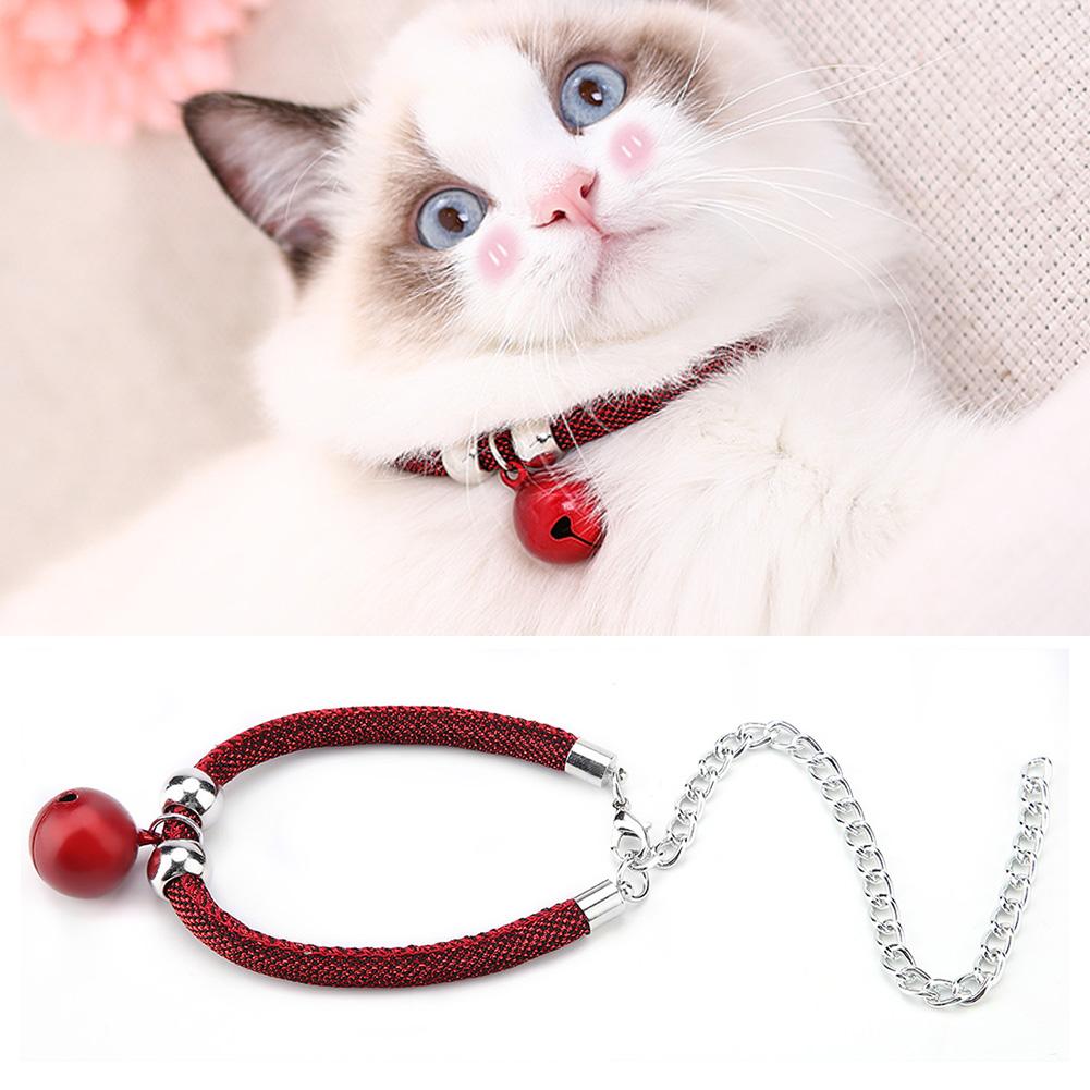 Japanese Style Pets Necklace Nylon Accessory Kitten Supply Cat Bell Collar w Extension Chain