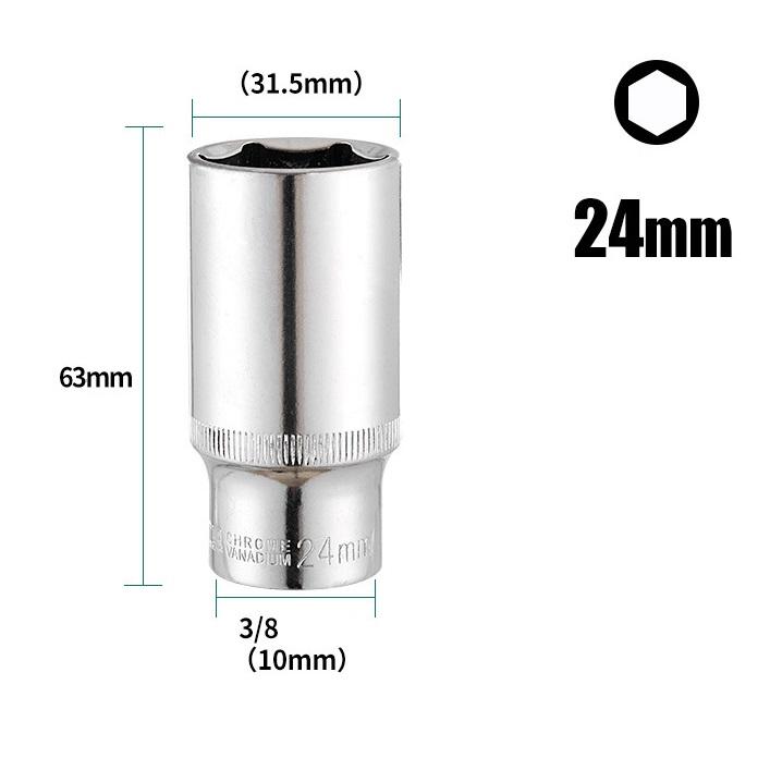 1PC 3/8in Deep Socket Adapter Hex Socket Wrench Heads Ratchet Tool 8-24mm 1/2Drive 6 Point Socket For Impact Deep Socket Adapter