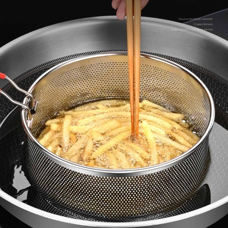 Large Capacity Oil Filter Basket for Outdoor BBQ Restaurant Cooking Deep Fry Basket Stainless Steels Round Wire Mesh