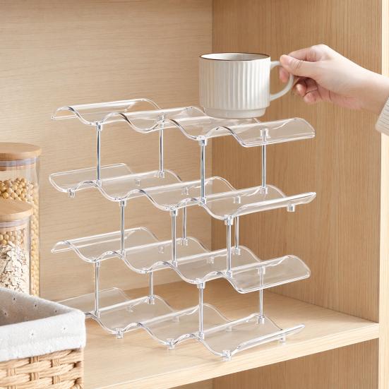 Yangyizhi Cup Storage Rack, Multi-Layer Stacking Organizer, with Wavy Slot Design, Space Saving Desktop Bar for Mugs Glasses Coffee Cups