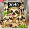 Glowing Gem Hanging Sloth Green Foliage Light String Throw Blanket Dreamy Woodland Animal Pattern Indoor Lounge Cover