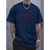 Men's summer fashionable casual sports loose red rose pattern printed round neck short sleeved T-shirt top