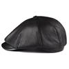 Men's Genuine Goatskin Leather Newsboy Cap - Autumn/Winter Outdoor Cold-Proof & Warm Fashion Beret