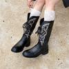 New Style Women Zipper Knight Boots Ladies Autumn Thick Sole Chunky Heel Retro Boot Pointed Toe Shoes Embroidered Cowboy