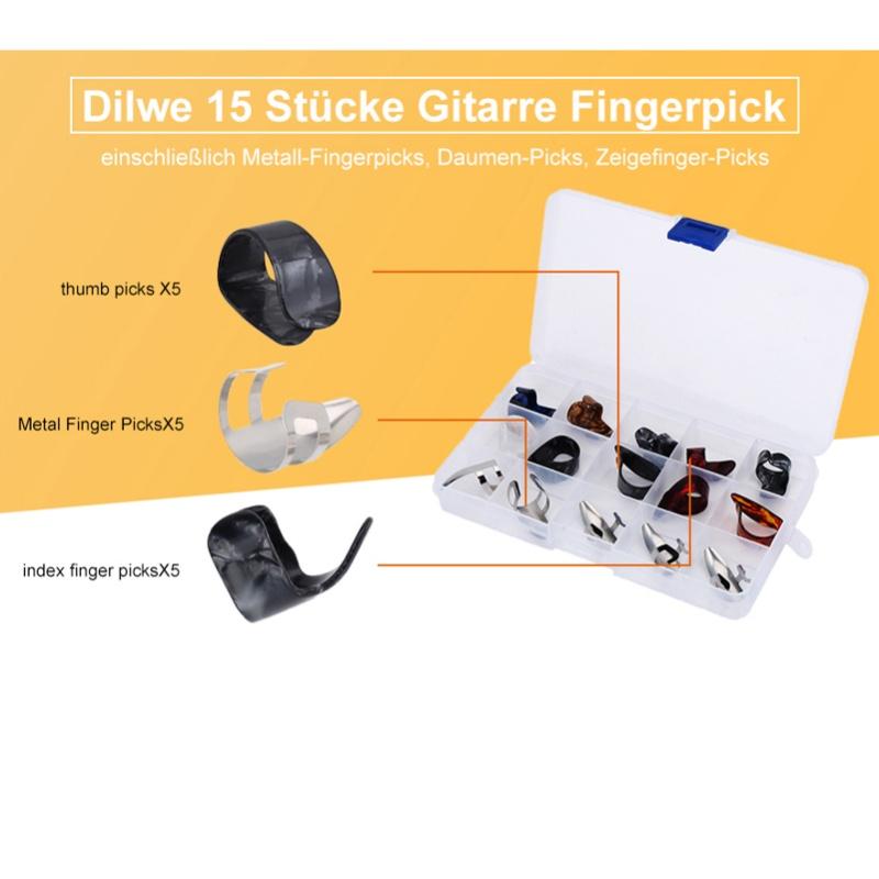 15Pcs DIY Thumb Forefinger Finger Picks Protector Accessory With Storage Box For Guitar