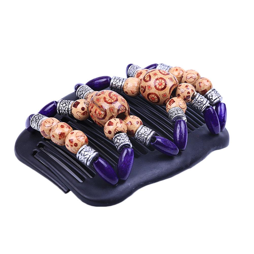 Women Simulation Wood Double Stretchy Hair Beaded Comb Clip