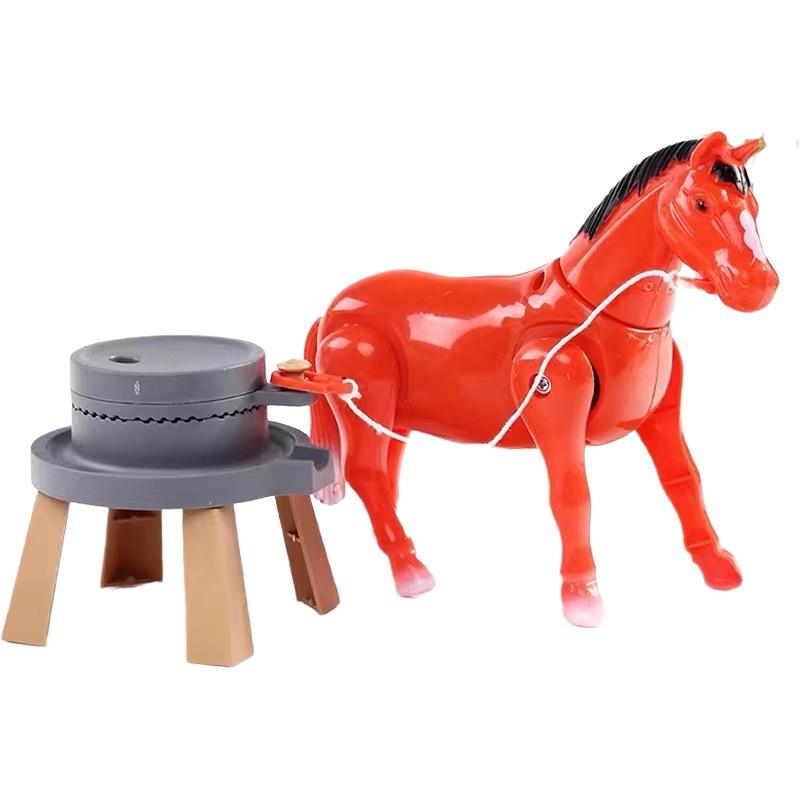 Horse Drawn Electric Stone Mill Model Children Early Educational Toys Plastic