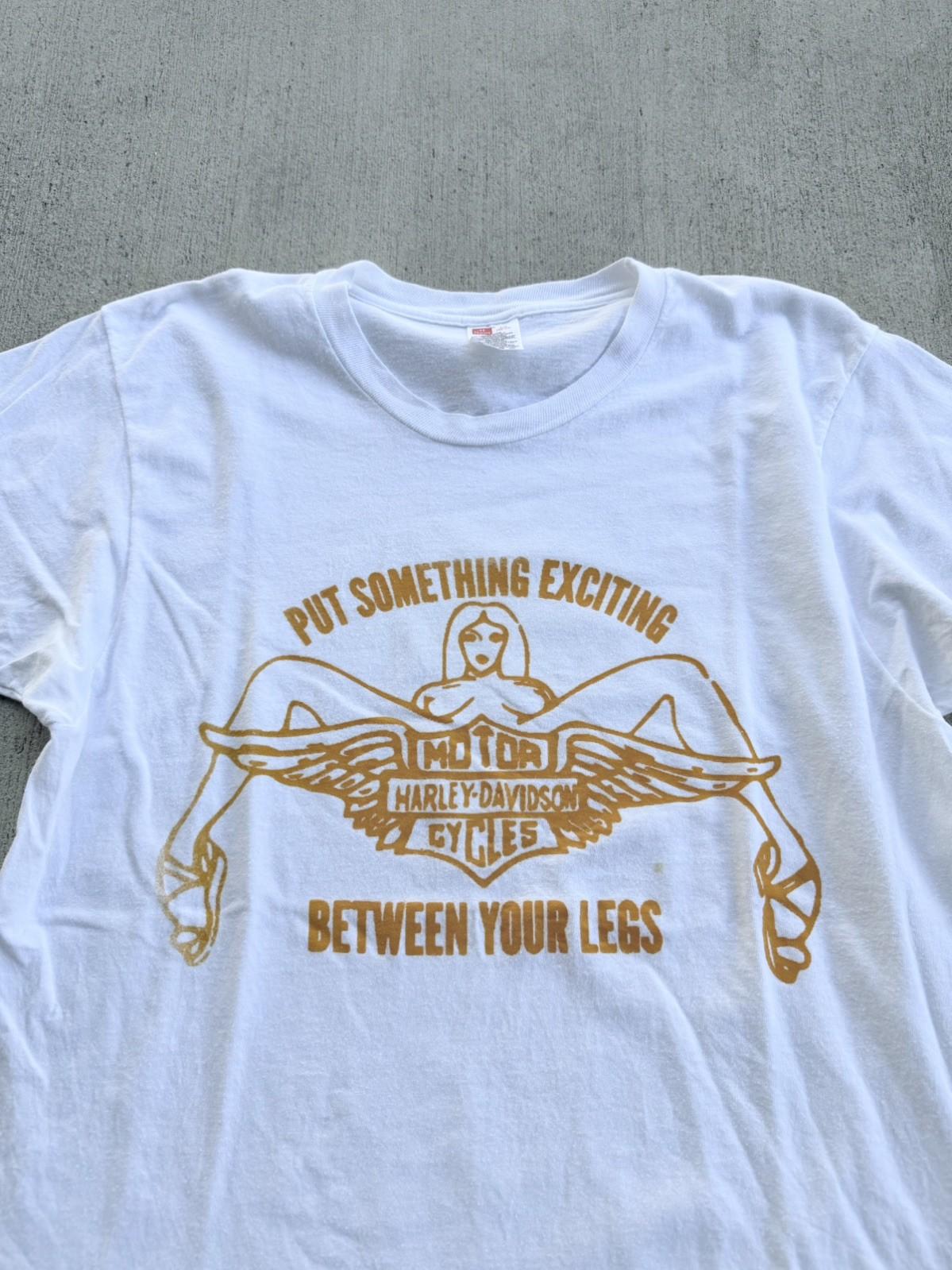 Винтажная футболка Harley Davidson Something Exciting Between Your Legs 80-е Размер L Унисекс XL