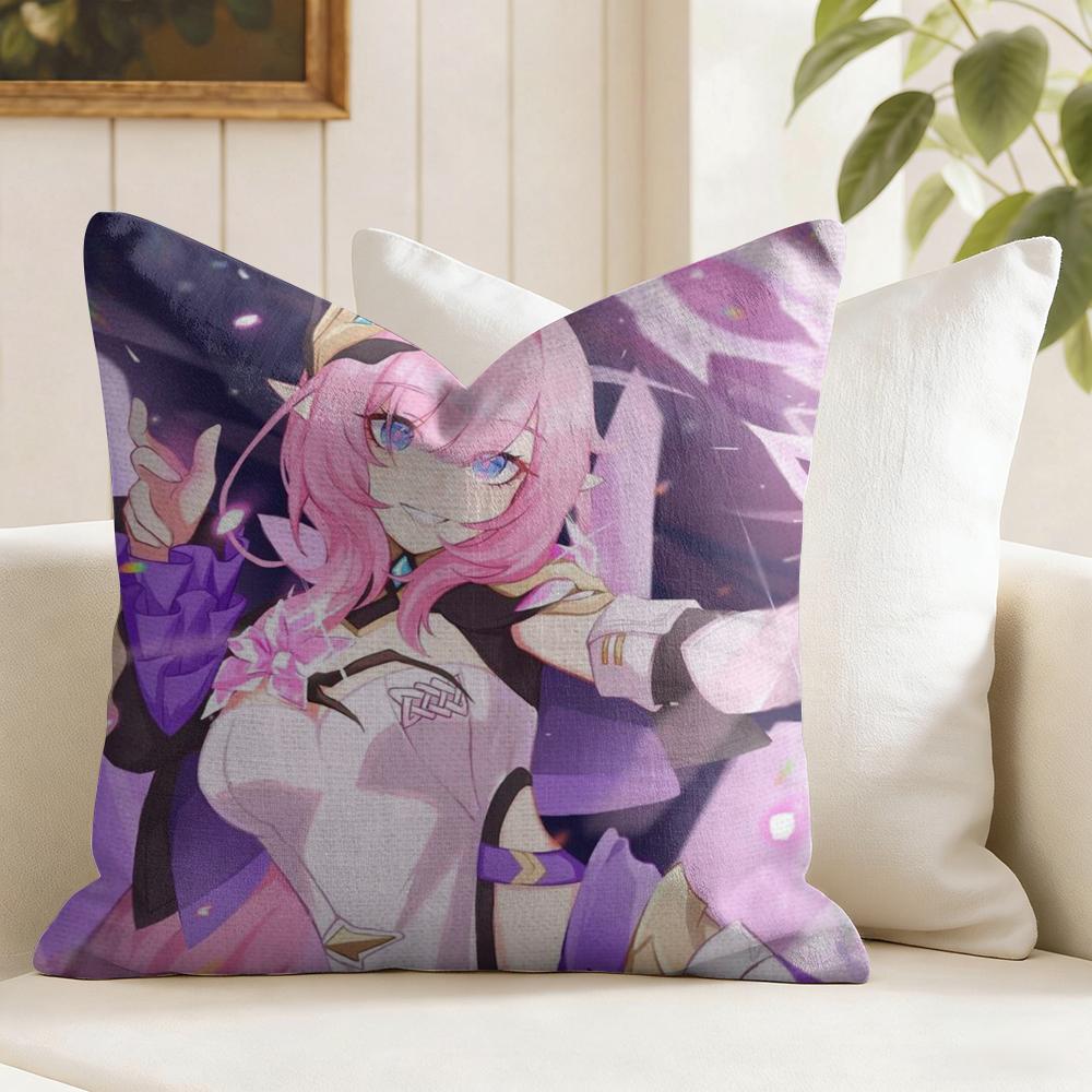 Elysia Animation HHonkai IImpact Cushion Cover Natural Linen Double Sided Print  Throw Pillow Case for Sofa Couch Home Decor