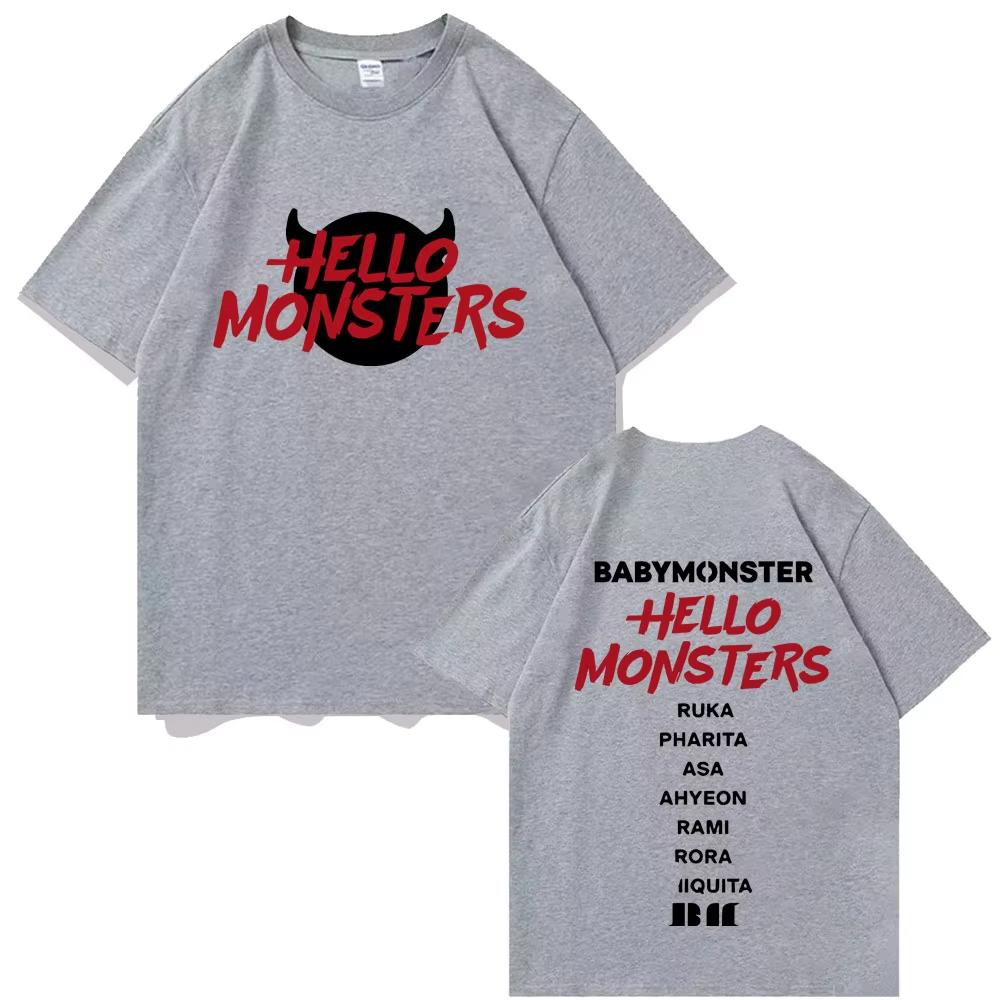 T-shirts Babymonster Hello Monsters World Tour T-shirt à Imprimé Double Face Mode Homme Décontracté Oversize Coton Manches Courtes
