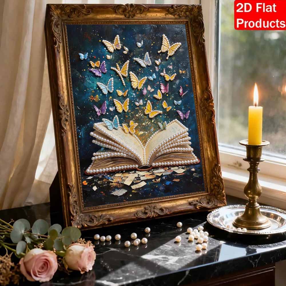 DIY 5D Butterflies in The Book Pearl Art Kit No Frame Pearl Diamond Painting for Adults 30x40cm Floral Gem Art for Home Wall Decoration & Craft Gift