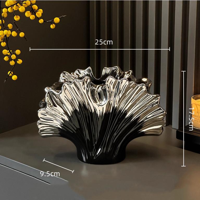 Ceramic Vase Simulated Shell Vase Gradient Silver Irregular Leaf Shape Flower Vase Home Decoration Accessories Terrarium