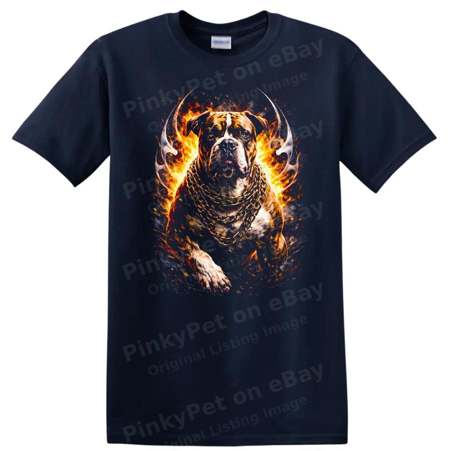 Dog with Chains and Fire Graphic T Shirt Cool Animal Tee for Dog Lovers