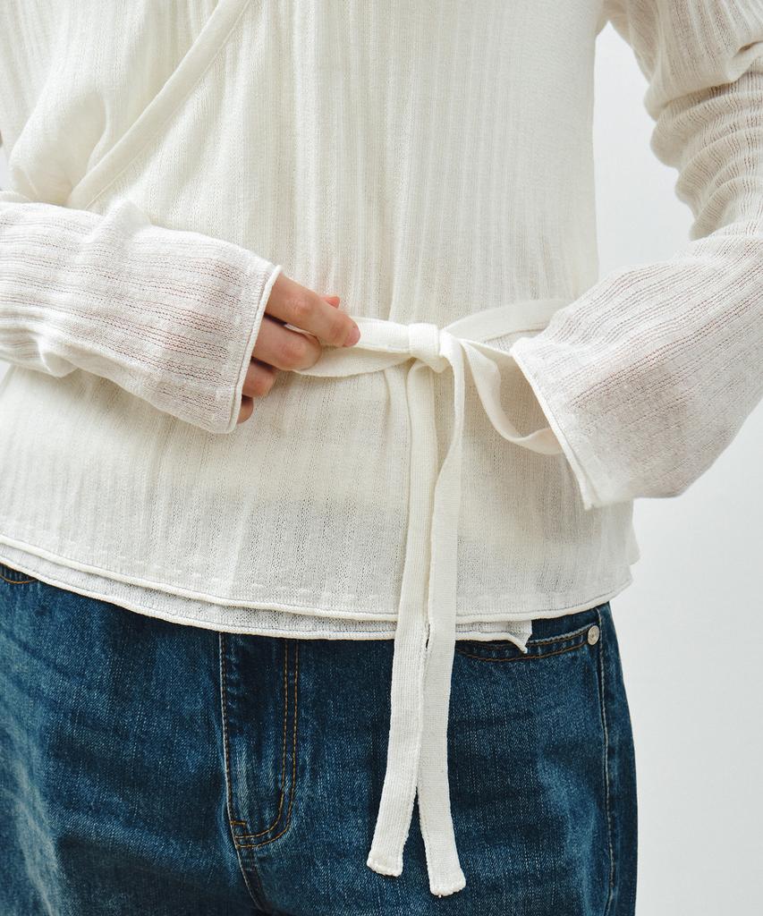 MONGDOL [Set] Sheer Linen Wrap Knit & Sleeveless White Mdkt124White