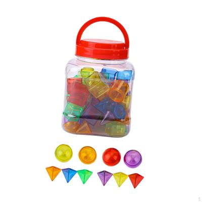 60 transparente Bausteine, geometrische Formen für Kinder, farbenfrohe mathematische Lernmaterialien, geometrische Körper, 3D