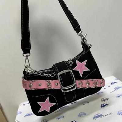 Vzor hvězdy Horká holka Řetízkové tašky přes rameno pro ženy Černá Růžová Kabelka Luxusní designérská Grunge taška Gotický Motorový styl Sling