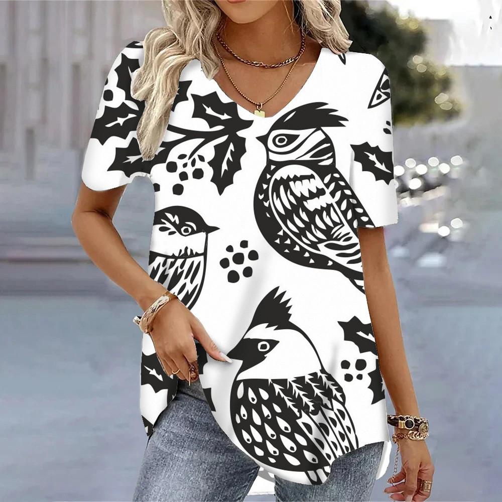 Fresh Flower  Pattern 3D Printed V-Neck Short Sleeved Women's Deals Graphic T Shirts Blouses Women T-Shirts